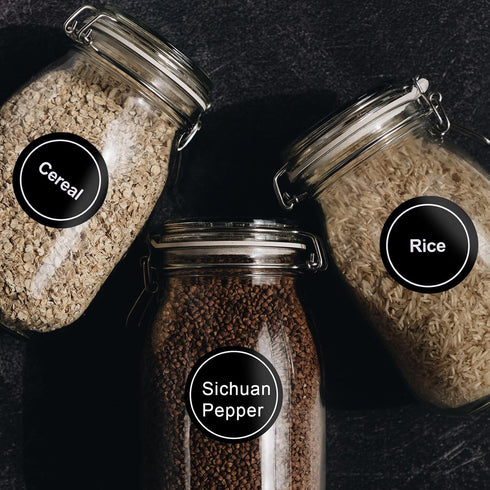 SAVITA 432pcs 3.5cm Waterproof Spice Labels Stickers, Round Preprinted for Spice Jar Organization (Black)