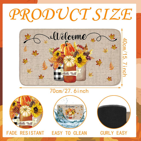 Winter Fall Door Mat | Non Slip Farmhouse Welcome Mats for Outdoor Indoor, Snowflake Pumpkin Floor Door Mat, 27.6x15.7