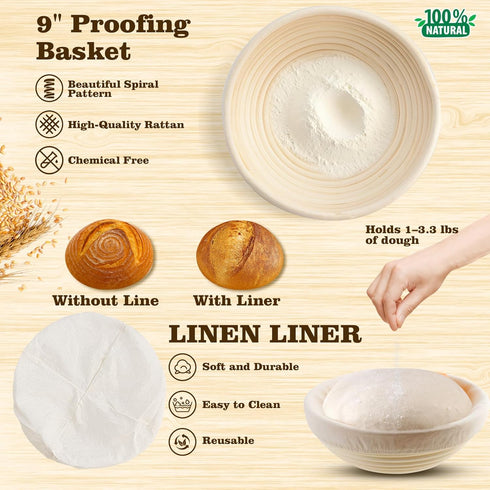 9 Inch 24 Oz Complete Sourdough Starter Kit, Bread Proofing Basket, Sourdough Starter Jar Kit, Sourdough Bread Baking