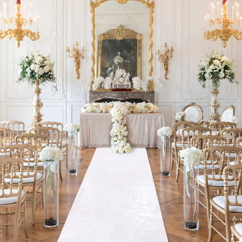 Shimmer White Aisle Runner 2x15ft for Wedding Ceremony, Sequin Outdoor Rug Runner