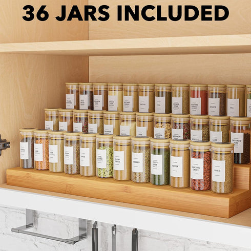 36 4oz SpaceAid Pcs Spice Jars with Bamboo Lids and Labels, Empty Glass Spice Bottles, Minimalist Farmhouse Spice