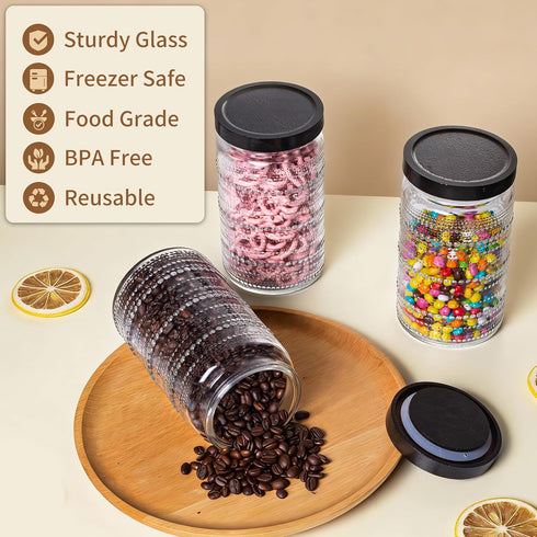 32oz 3 Pack, WACOI Glass Jars with Wood Lids Glass Canisters Glass Jars Food Storage Containers for Candy, Oats