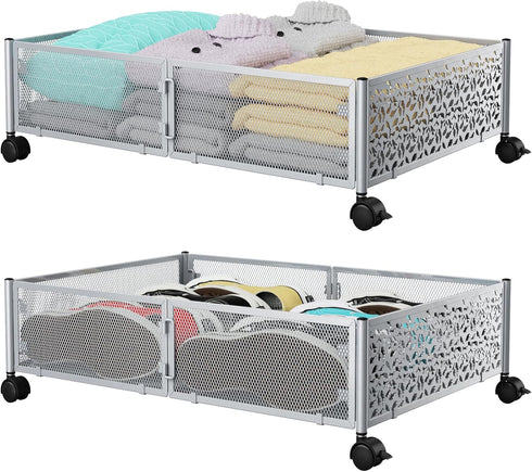 PHINOX Under Bed Storage Containers with Wheels, 2 Pack for Bedroom Clothes, Shoes, Blankets Organizer Drawer