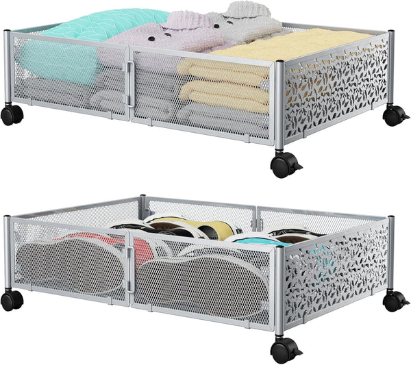 PHINOX Under Bed Storage Containers with Wheels, 2 Pack for Bedroom Clothes, Shoes, Blankets Organizer Drawer