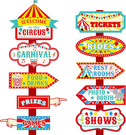 20 Pieces Circus Carnival Party Direction Signs, Birthday Showman Themes Decor Accessories