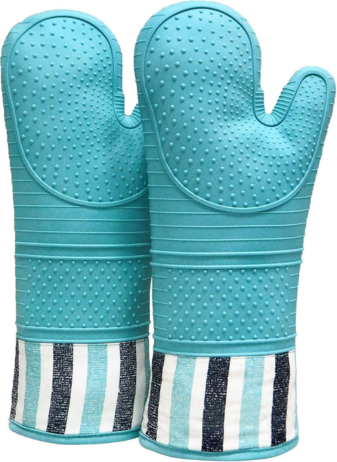 RED LMLDETA Heat Resistant 550 Degree Oven Mitt, Silicone Hot Mitts - 1 Pair, Extra Long (Blue Mittens)