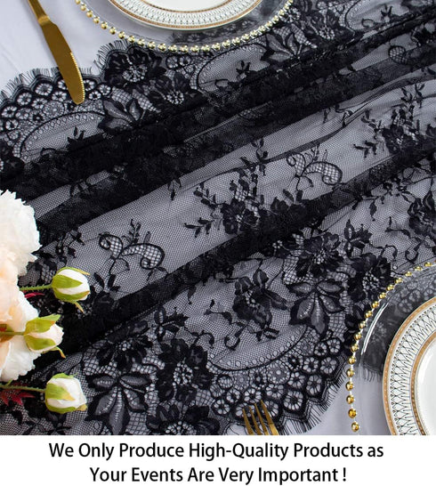 ShinyBeauty Black Lace Table Runner - 30x120 Inch Vintage Floral Lace Table Cloth for Weddings, Thanksgiving, Rustic