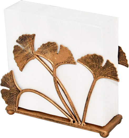 OwlGift Modern Ginkgo Leaves Design Napkin Holder, Metal Paper Napkin Storage for Kitchen, Bronze