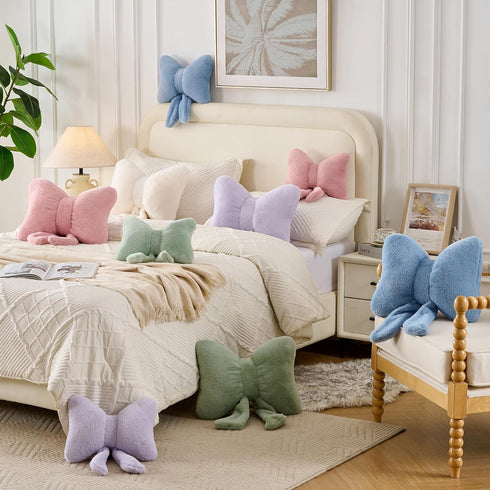 12 9inch XIAIJIA Bow Pillow Decorative Pillows Aesthetic Home Decor Soft Seat Cushions Cute Throw Pillow for Couch Bow