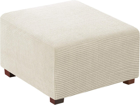 Flamingo P Stretch Ottoman Cover - Square Ottoman Slipcover Furniture Protector - Biscotti Beige