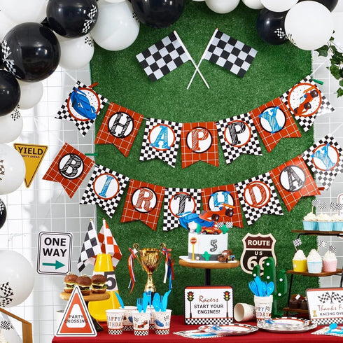 WERNNSAI Racing Car Party Decorations - 10PCS Funny Car Birthday Decoration Signs for Boys, Racing Car Theme Party