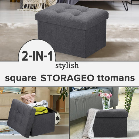 16X12X12IN LINMAGCO Ottoman Storage Ottoman with Storage Small Foot Rest Stool Under Desk Stool Short Folding Footrest