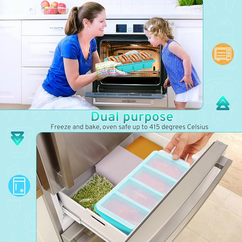 Silicone Freezer Tray with Lid, 1 Cup Food Freezer Tray for Soup, Sauce, Aqua, 1-Pack