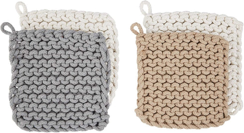 Mud Pie Crocheted Pot Holders - Taupe (8" x 8")