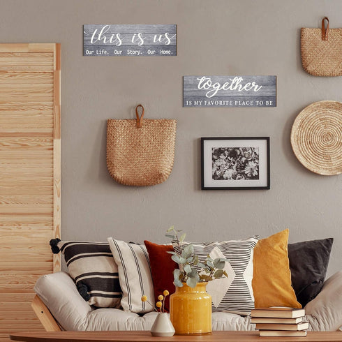Jetec 2 Pcs Wooden Home Wall Signs, This is Us Wall Decor Family Plaque Rustic Wood Entryway Art (Gray)