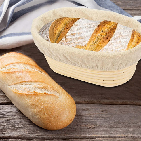 2 PCS 8 Inch Oval Long Banneton Brotform, Rattan Bread Dough Proofing Rising Basket & Liner for Bakers