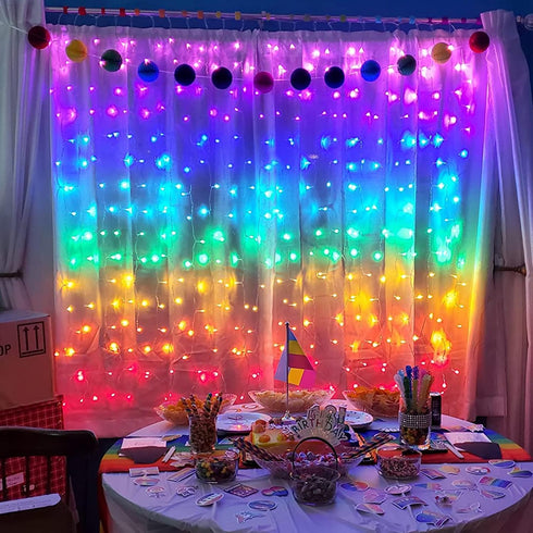 300Led 10x10ft 7 Honche Cuttable Curtain String Lights with Remote Window Lights for Bedroom Wedding Party Festive