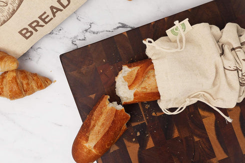 Reusable Bread Bags for Homemade Bread, 100% Organic Linen, 2 Large and 2 Extra Large Cloth Storage Bags