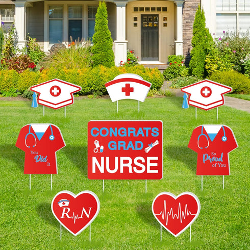 8Pcs 16Pcs Whaline Nurse Graduation Yard Signs with Stakes Grad Cap Nurse Cap Lawn Sign Waterproof Congrats Grad Lawn