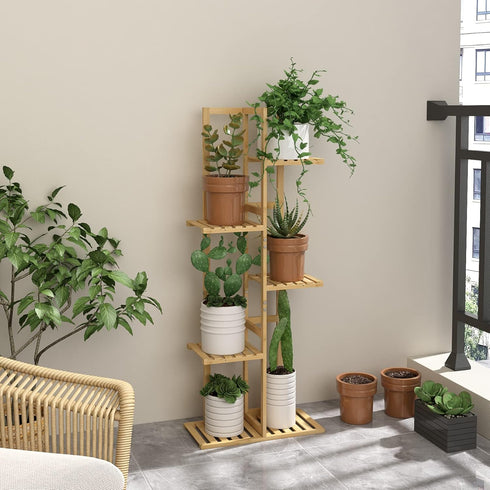 5 6 Laiensia Bamboo Tier Potted Plant Stand Rack Multiple Flower Pot Holder Shelf, Indoor&Outdoor Planter Display
