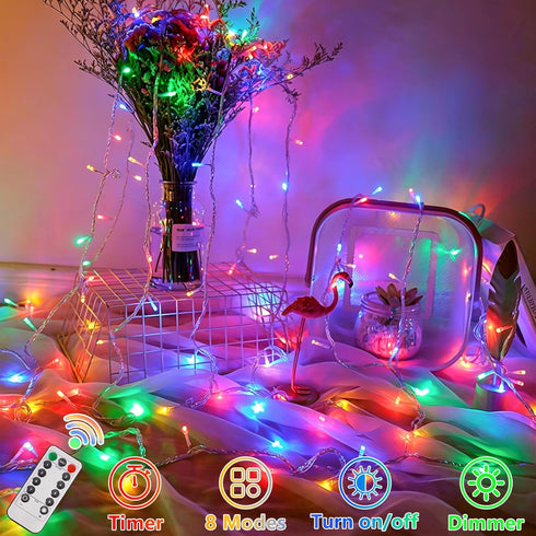 2 Pack 33ft 100 8 YEGUO Battery Operated String Lights, Each LED Twinkle Fairy Lights Outdoor Waterproof, Modes Clear
