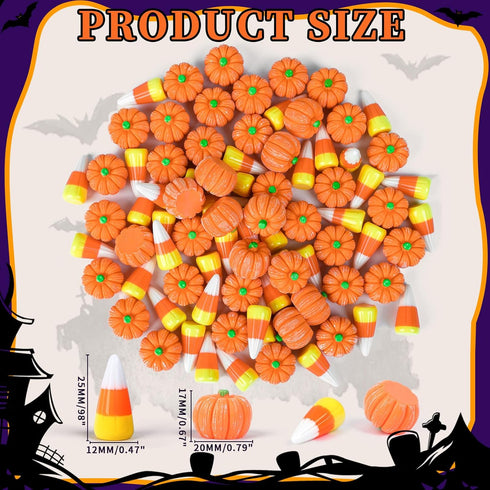 Halloween Resin Charms - 80Pcs Fake Pumpkin Candy Corn Mini Ornaments for DIY Craft Making Decorations