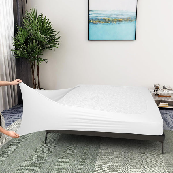 Box Spring Cover Queen Size, Jersey Knit & Stretchy Wrap Around Bed Skirt for Hotel & Home, White