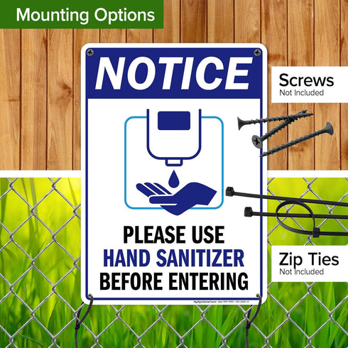 10"x14" 0.40 Please Use Hand Sanitizer Before Entering Sign, Aluminum, Fade Resistance, Indoor/Outdoor Use, USA MADE By