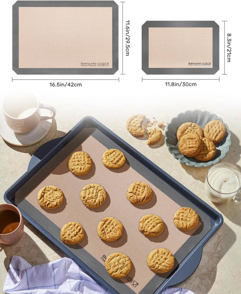Silicone Baking Mat Set of 5 - 2 Half Sheet Mats, 2 Quarter Sheets, 1 9'' Oven Liner - Non Stick