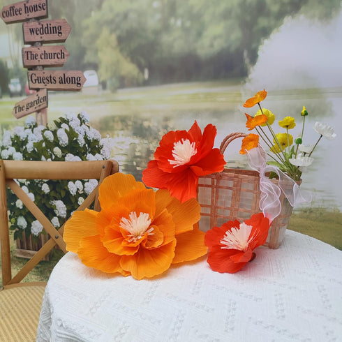Crepe Paper Flowers Pack of 6 for Birthday Party Floral Backdrop Nursery Room Decoration (Oranges)