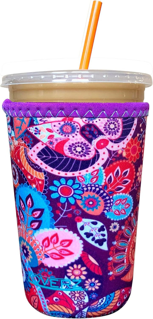 Koverz Insulated Neoprene Iced Coffee Sleeve, Fits 24 Oz. Cup, Washable & Reusable, Medium Paisley