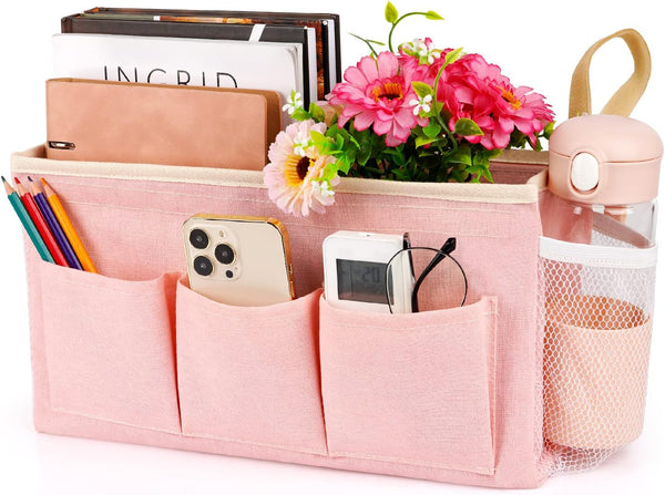 Lilithye Bedside Organizer with Fixed Straps and Water Bottle Holder for Home,