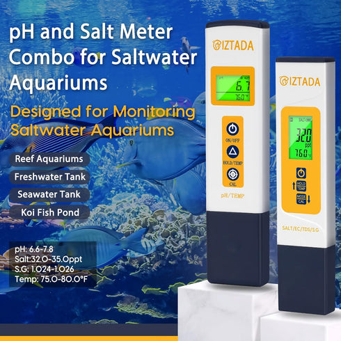 6 1 pH Meter and Salinity Meter Combo for Saltwater Pool in pH Salt SG EC TDS Temp Meter for Reef Aquarium Seawater