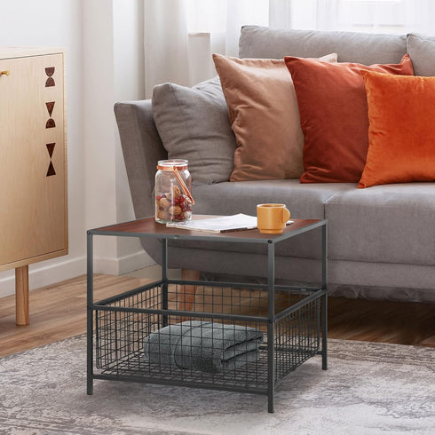 2 20 inch SUPER DEAL Tier Side Table with Mesh Basket, Square End Table Nightstand for Bedroom Living Room, Mini Fridge