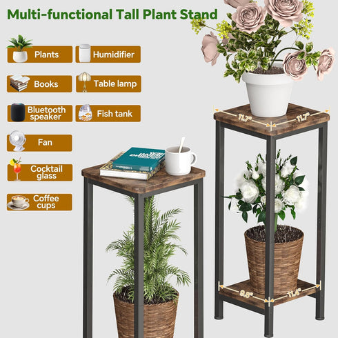 2 Homeiju Plant Stand Indoor, Tier Wood Corner Plant Stand, Modern Square Plant Shelf Flower Stand for Living Room