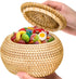 Round Rattan Basket Box with Lid, Small Handmade Woven Storage Basket for Home, Bathroom Decor Organizer