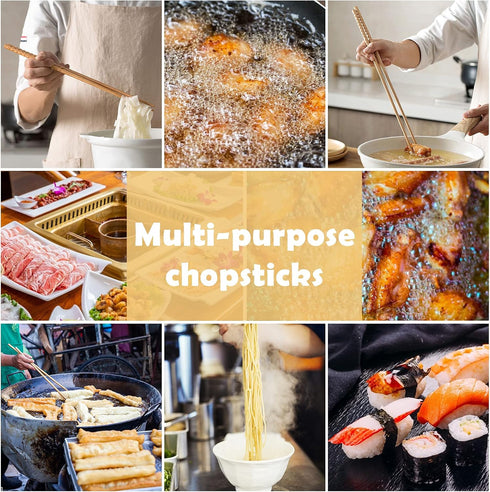 16.5 Inches Wooden Cooking Chopsticks, 2 Pairs Reusable Long Anti-Slip Chopsticks for Noodles, Frying, Hotpot
