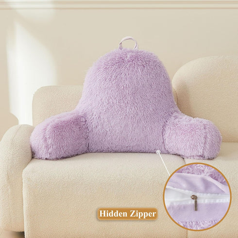 XeGe Fluffy Back Support Pillow Cover for Bed (No Filler), Light Purple Faux Fur Backrest Pillowcase, Lilac Furry