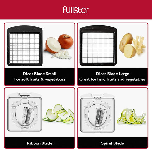 Fullstar Vegetable Chopper, Food Chopper, Onion Chopper, Vegetable Slicer & Spiralizer, 4 in 1 Kitchen Gadgets - Clear