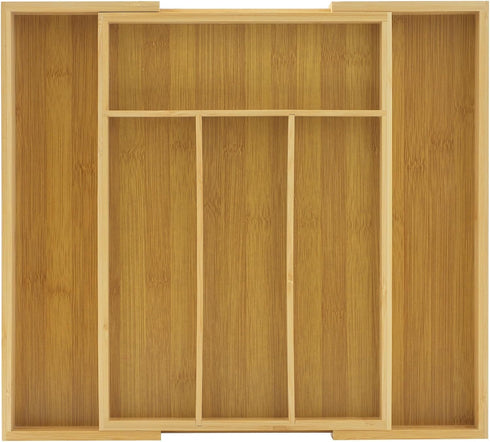 JoyJolt Bamboo Expandable Drawer Organizer for Kitchen Utensils, Adjustable Cutlery Tray with 4-6 Slots