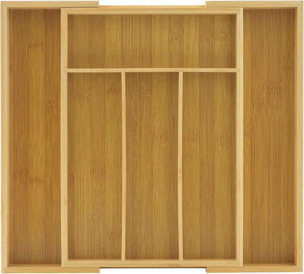 JoyJolt Bamboo Expandable Drawer Organizer for Kitchen Utensils, Adjustable Cutlery Tray with 4-6 Slots