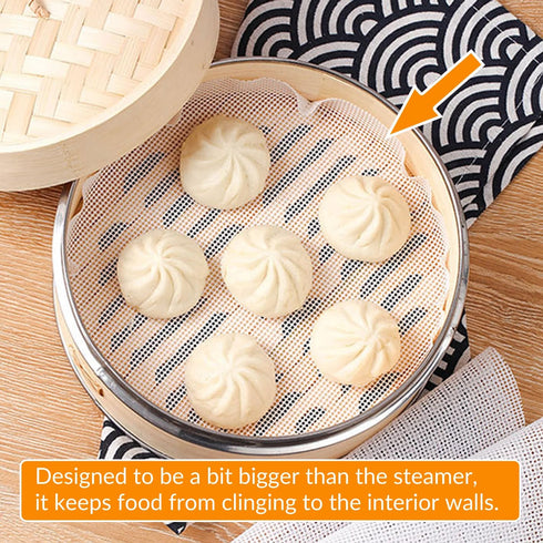 GUCUJI 12 Inch Silicone Bamboo Steamer Liners, Non-Stick Reusable Steamer Mesh Mats for Dumplings, Veggies, Food Grade