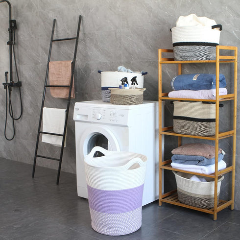 20 14 inches, Sea Team Large Size Cotton Rope Woven Storage Basket with Handles, Laundry Hamper, Fabric Bucket, Drum