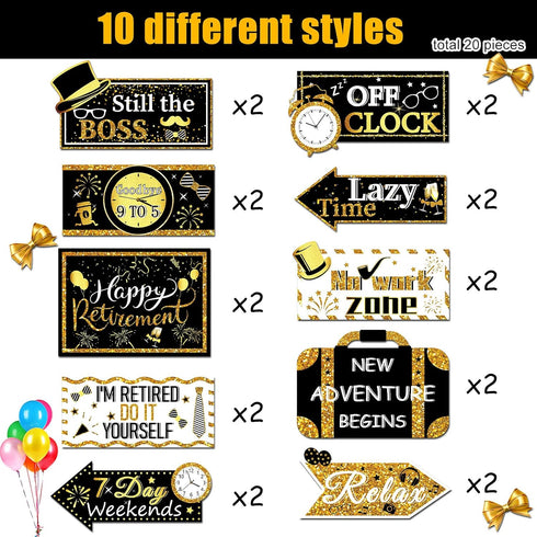 20 Pieces Retirement Party Decorations, Happy Retirement Banner Sign, Outdoor Retired Yard Directional Sign Supplies,