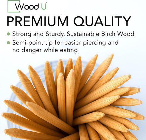 Wooden Candy Apple Sticks - 5.5"x3/16", Disposable 100 Pcs Cocktail Picks and Toothpicks for Appetizers