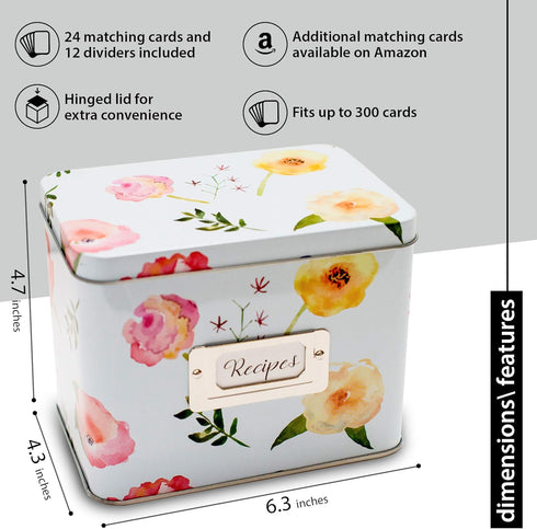 Heart&Berry Recipe Box With Cards And Dividers - Includes 24 4x6 Recipe Cards And 12 Dividers - Recipe Cards And Box Set - Compatible With Standard 4 X 6 Inches Index Cards Recipe Tin… by HEART & BERRY