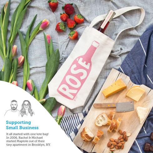 MAPTOTE Screen Printed Canvas Wine Gift Tote with Handles, 12” x 4” x 3”, White Wine Bag for Picnics, Travel