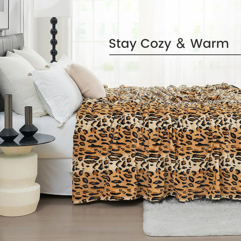 Cozy 50"*60" Bliss Leopard Print Fuzzy Throw Blanket for Couch - Thick Soft Warm Fleece Blankets for Room Decor
