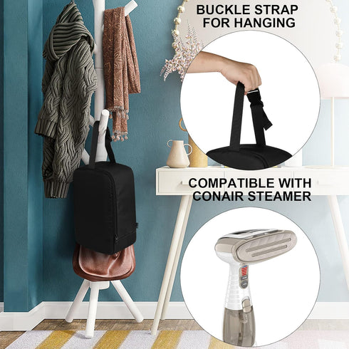 Beautyflier Portable Travel Steamer Bag for Conair Clothes Steamer, Handheld Steamer Holder with Strap (Black)
