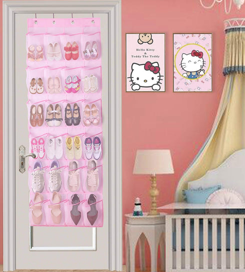 MISSLO Kids Shoe Organizer Pink Room Decor for Bedroom Door Hanging Baby Closet Storage over the Rack Breathable 24 Large Mesh Pockets for Toddler Girl by MISSLO